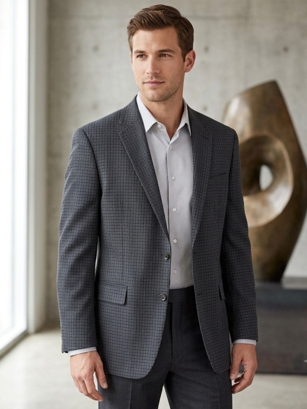 NWT Chaps 100% Wool Navy Houndstooth Blazer Size 44L. MSRP $225.